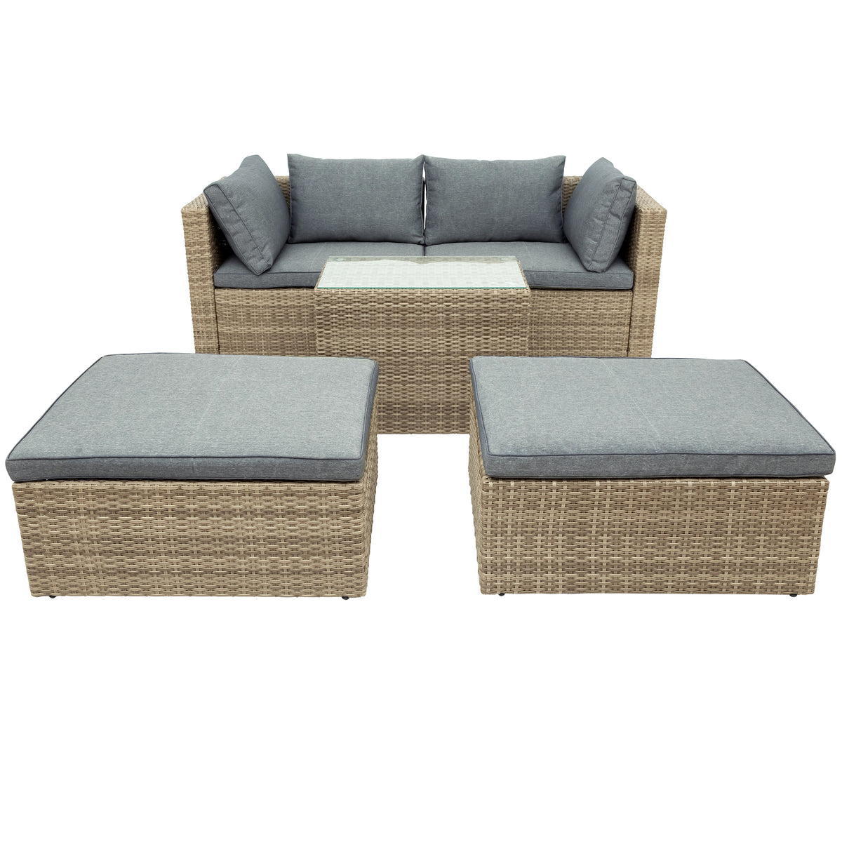 Gray Wicker Rattan Patio Sectional Sofa Set with Ottomans and Cushions Q174271