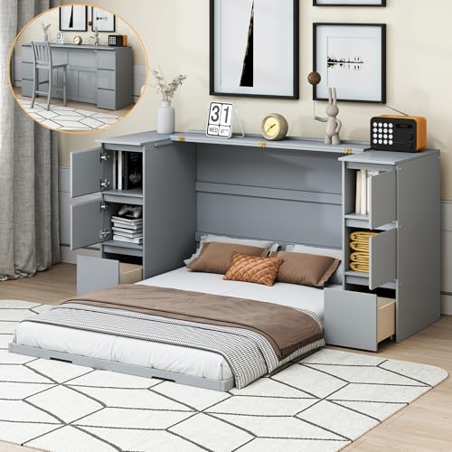 Twin Size Murphy Bed with Charging Station and Storage Drawers V623571