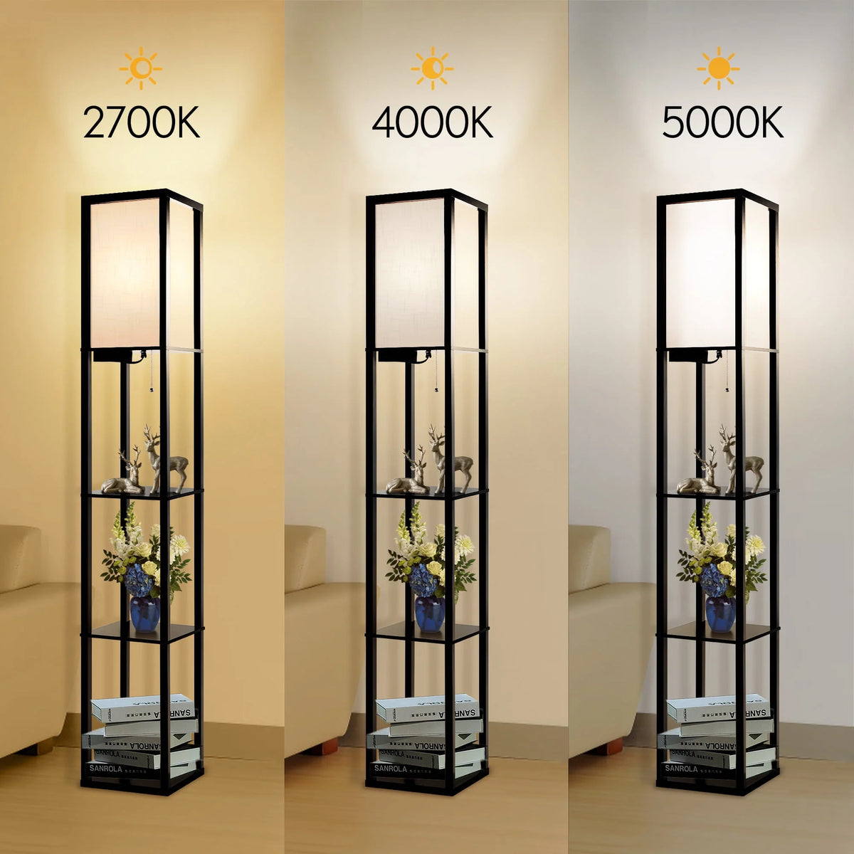Floor Lamp with Shelves, USB Port, Linen Shade B67670