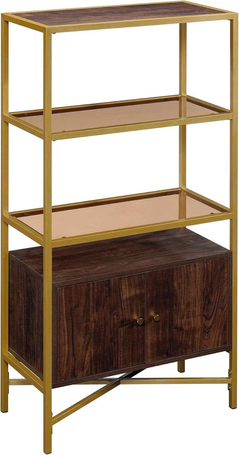 Bookcase with Doors, Rich Walnut Finish O75790
