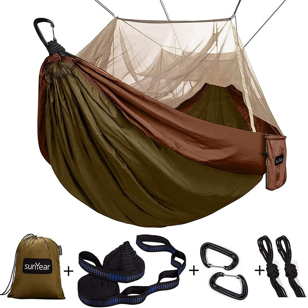 Portable Double Hammock with Net, 2 Person Hammock Tent with Straps O702333