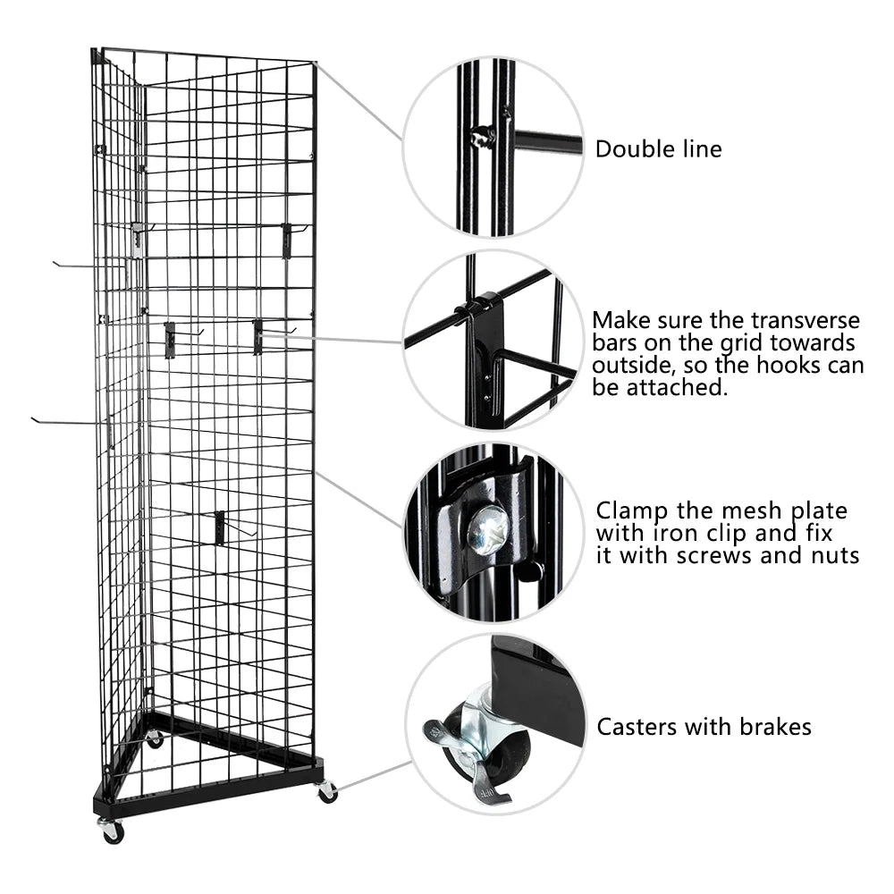 Triangle Wire Grid Panel Tower with Base and Casters Q3343