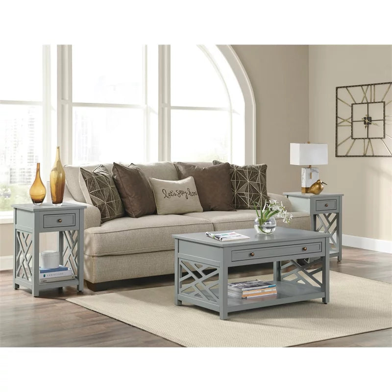 Gray Wood Coffee Table and Two End Tables Set of 3 V38336