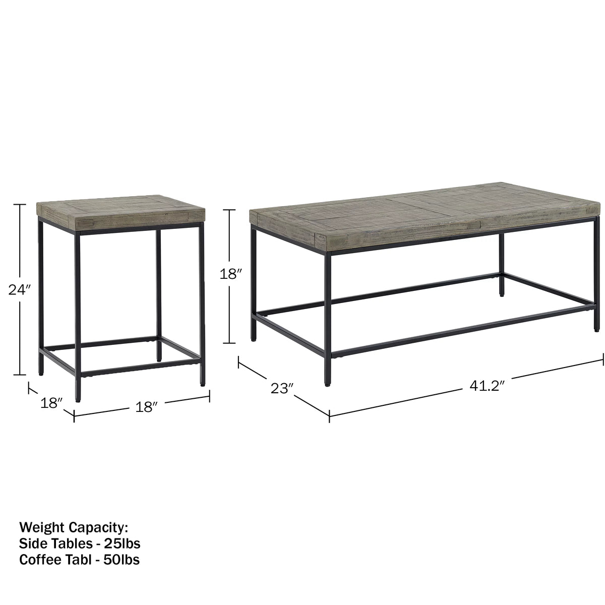 3-Piece Coffee Table Set with 2 Side Tables Gray Q677