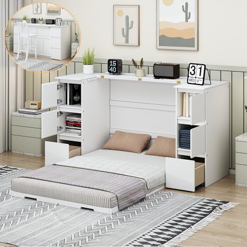 Twin Size Murphy Bed with Charging Station and Storage Drawers V623571