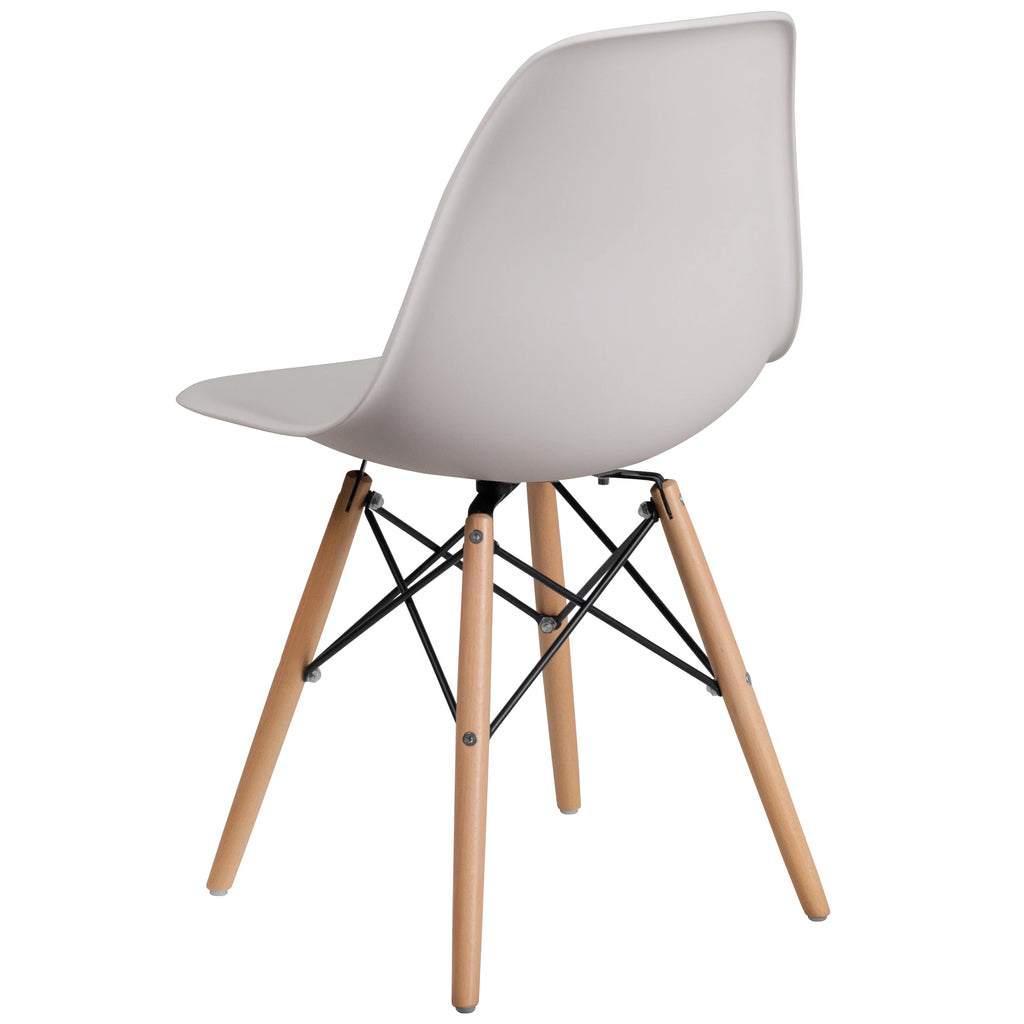 White Plastic Chair with Wooden Legs T9242