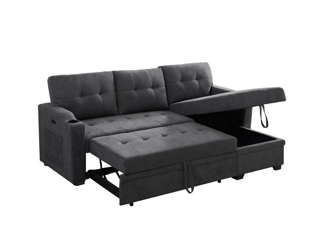 Dark Gray Woven Fabric Sleeper Sectional with Cupholder, USB Charging Port and Pocket Q5181