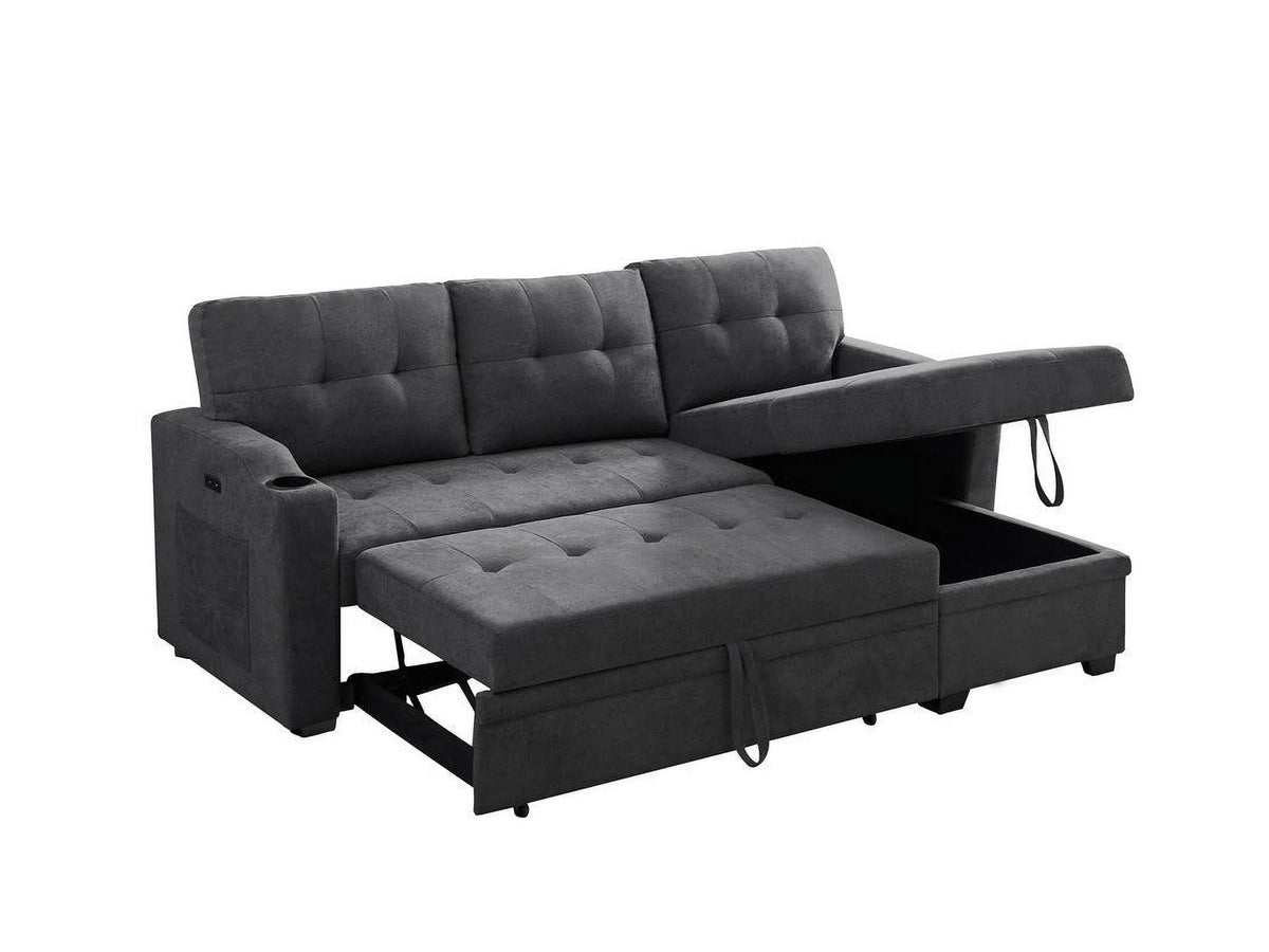 Dark Gray Woven Fabric Sleeper Sectional with Cupholder, USB Charging Port and Pocket Q5181