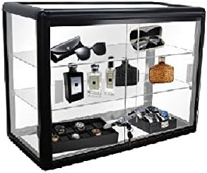 Black Tempered Glass Display Showcase with 2 Shelves Q167