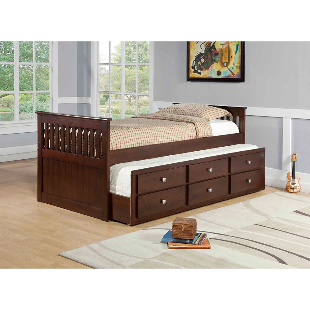 Twin Dark Cappuccino Trundle Bed with Storage G675770