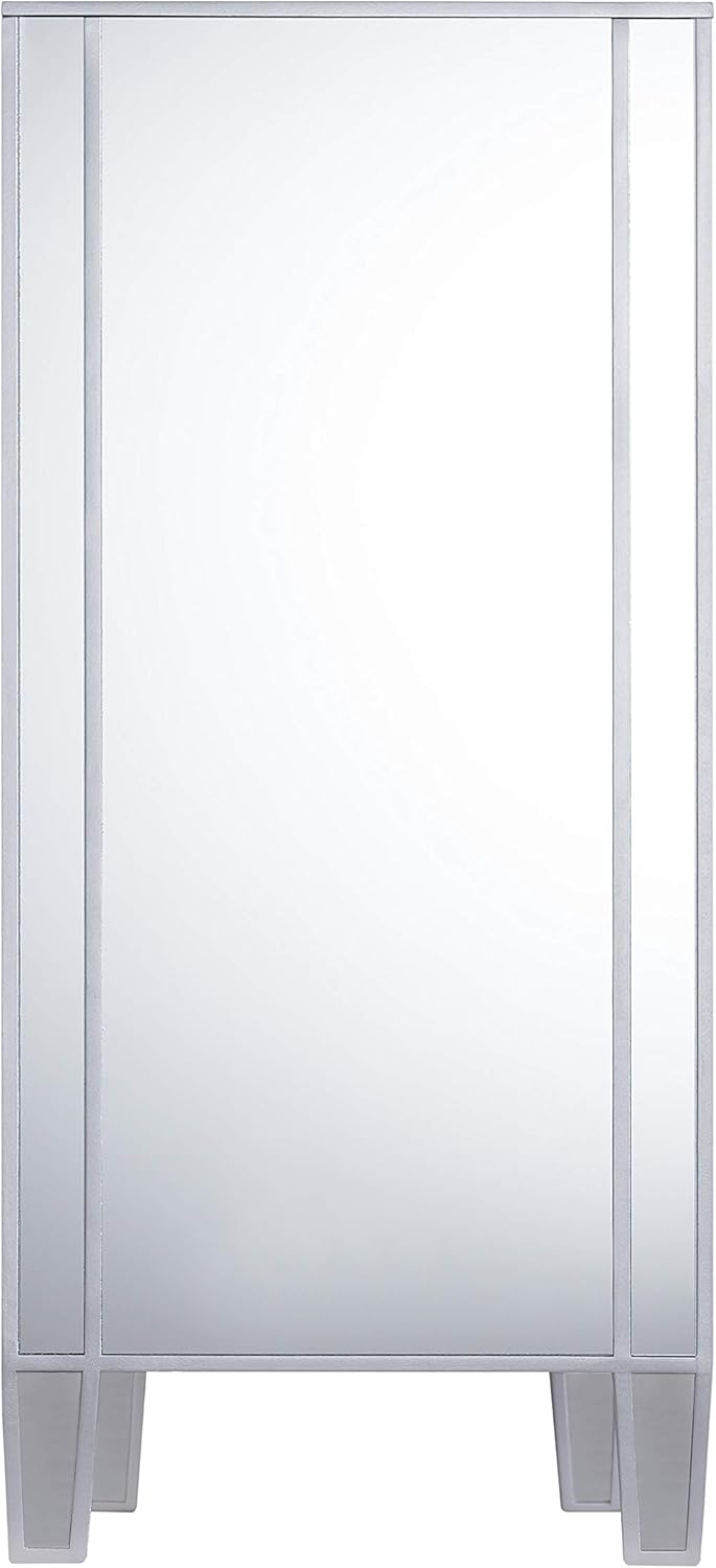 Mirrored 3 Drawers Cabinet with Faux Crystal Knobs and Matte Silver Trim M495