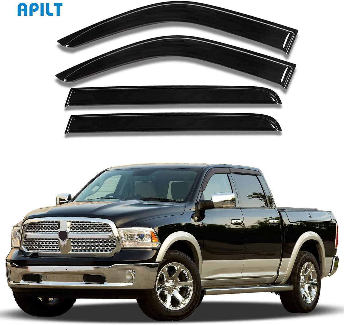 4-Piece Side Window Deflectors Rain Guards for Dodge Ram Crew Cab L71235