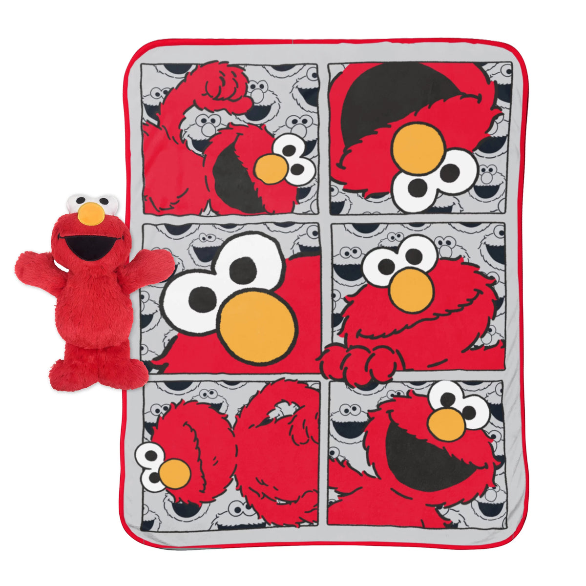 Elmo Pillow Buddy and Red Grey Throw Blanket Set F1244