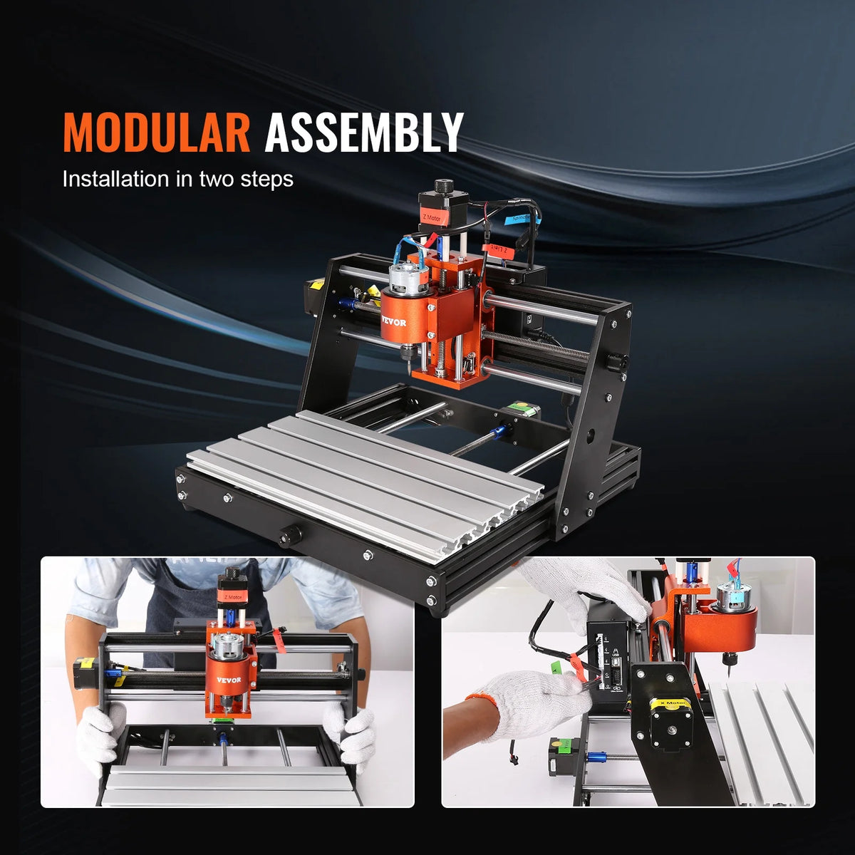 CNC Router Machine, 60W, 3 Axis, 11.8 x 7.87 x 2.36 in Working Area S5682