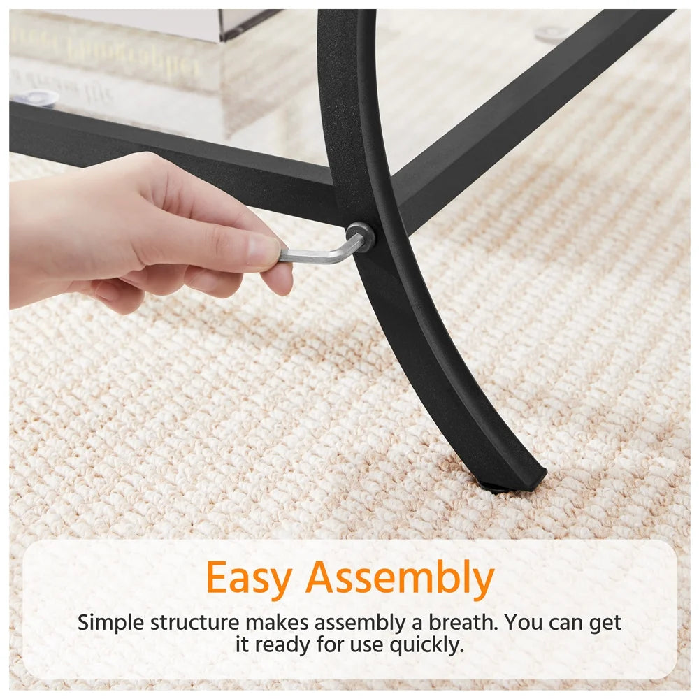 Black 2-tier Tempered Glass Coffee Table with Iron Frame J952978