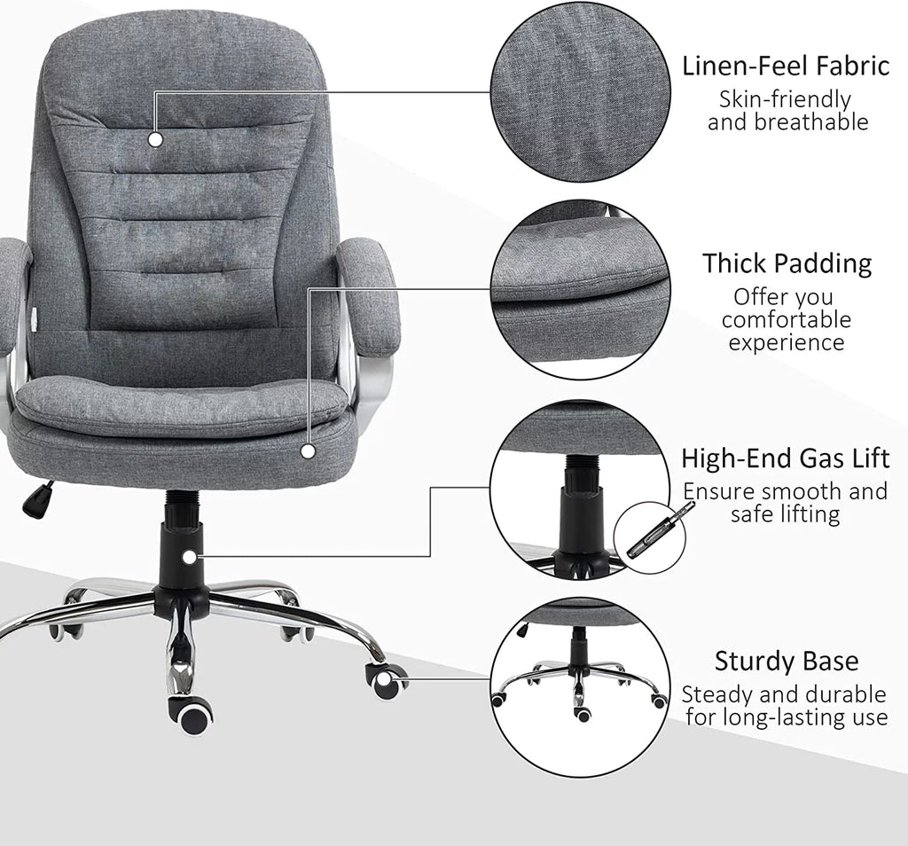 High Back Grey Upholstered Office Chair with Headrest and Armrest M6800