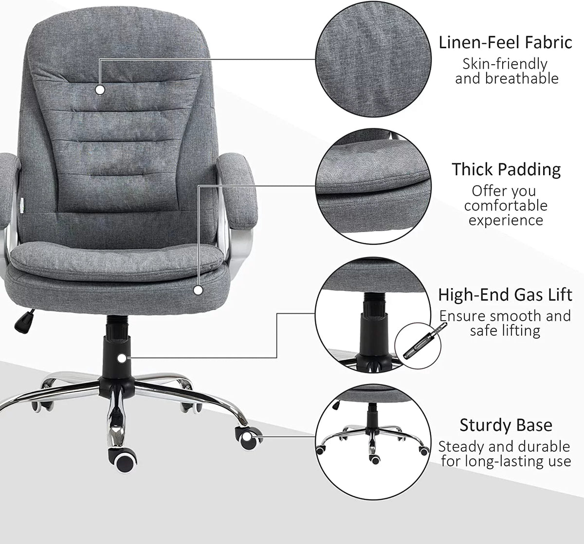 High Back Grey Upholstered Office Chair with Headrest and Armrest M6800
