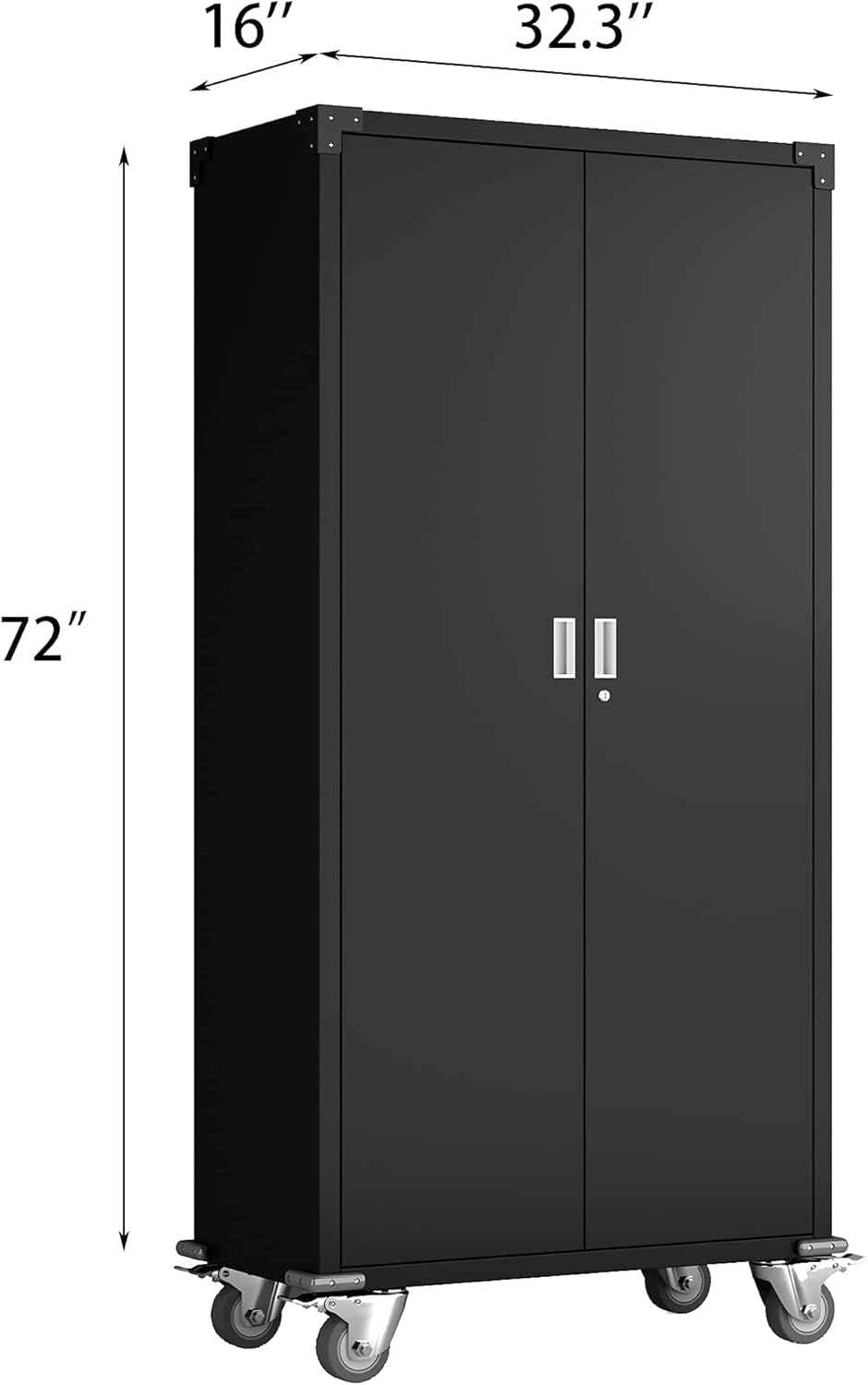 Metal Rolling Storage Cabinet with Wheels, 72'' Utility Storage Files Cabinet with Height Adjustable Shelves, Steel Tall Cabinet U41578