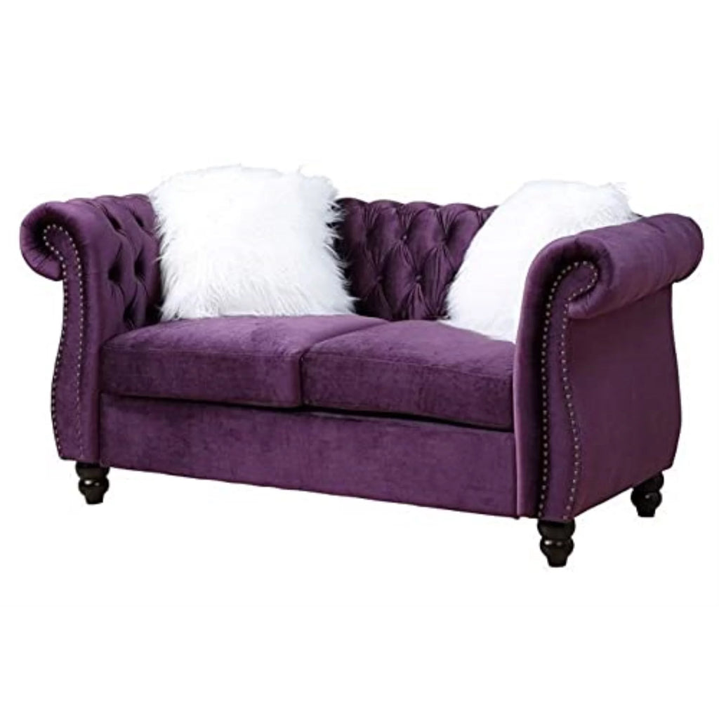 Purple Velvet Loveseat with 2 Pillows J2740