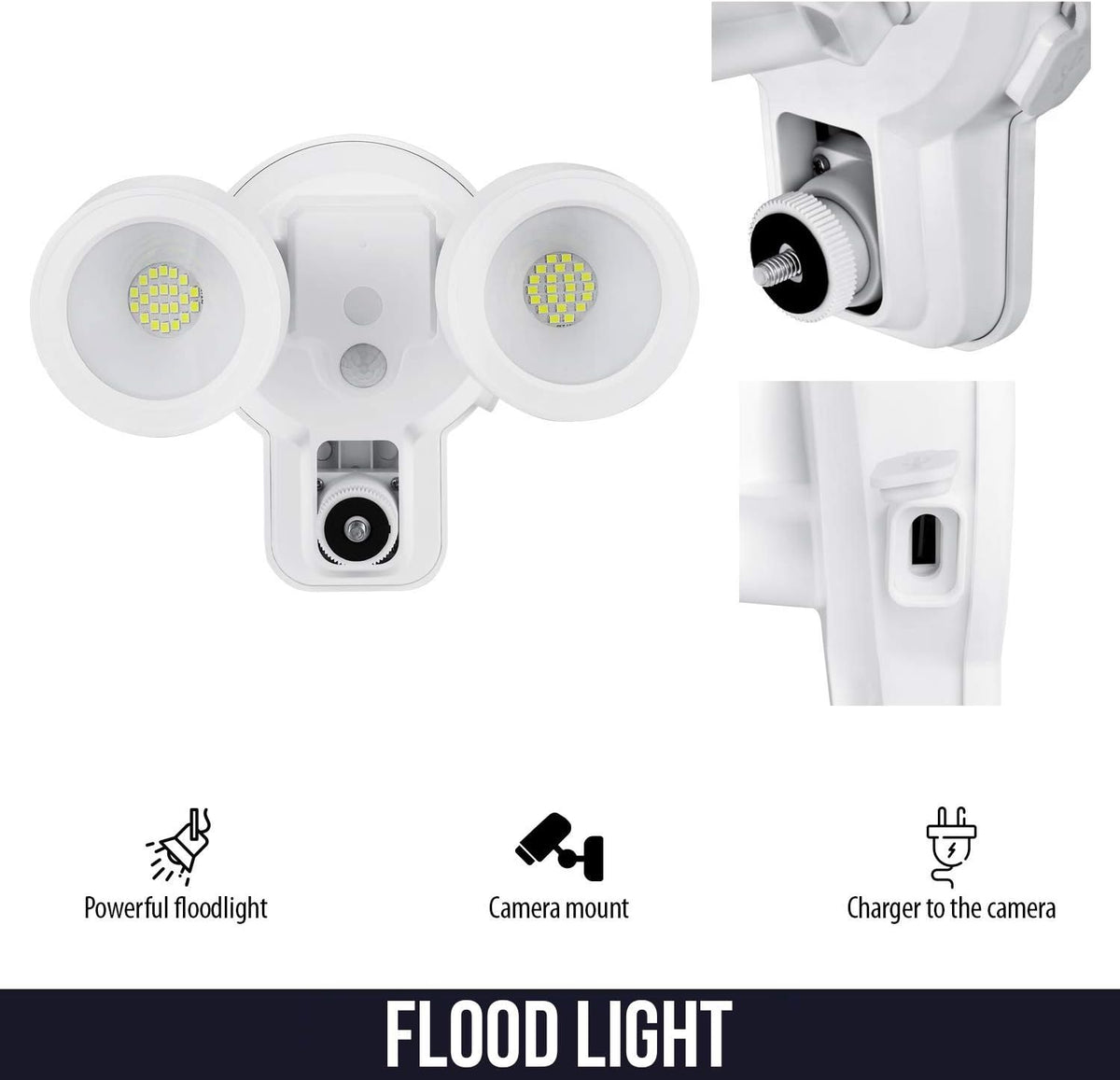 3-in-1 Wired Floodlight, Charger and Mount 2000 lumens White D537