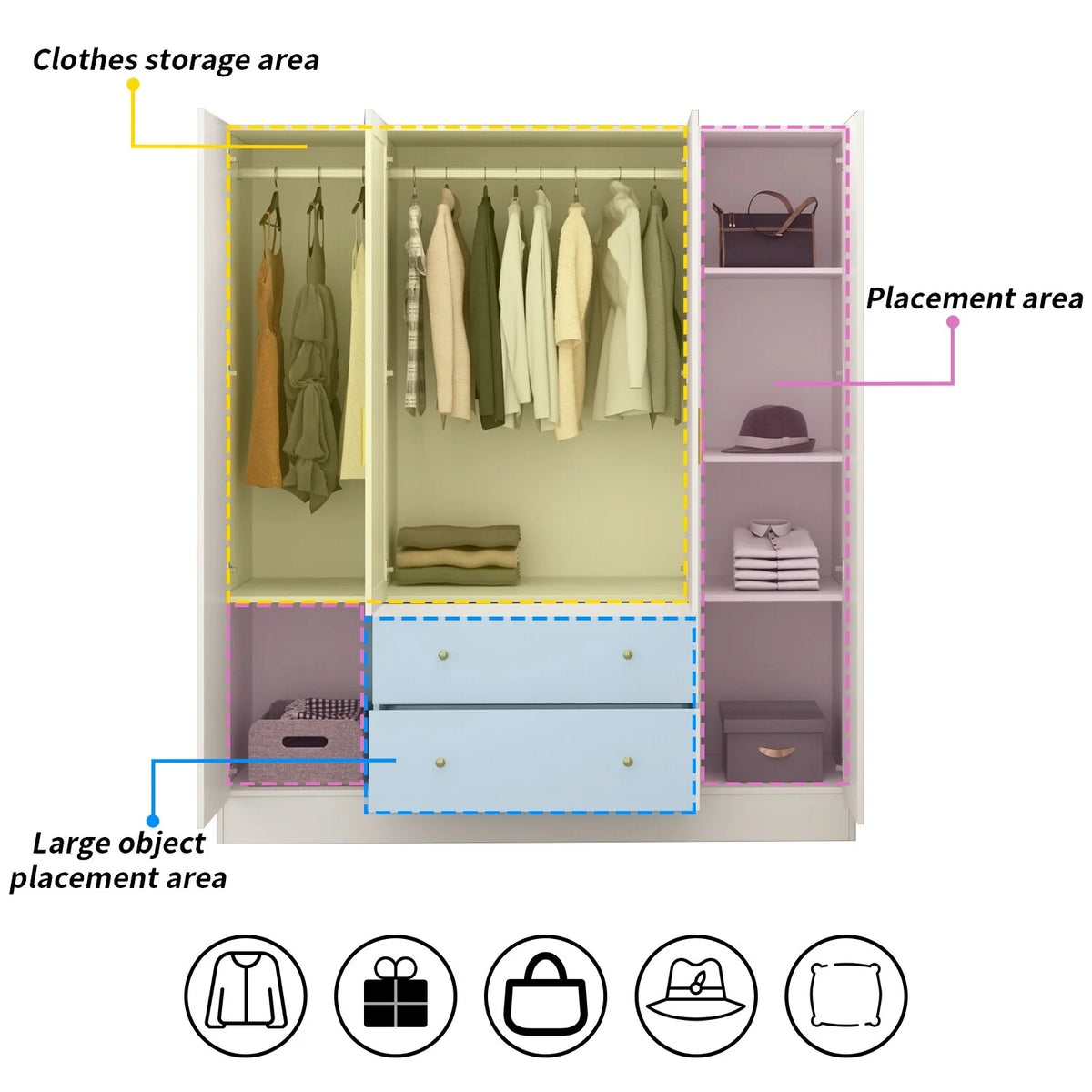 White 4 Door 2 Drawer Wooden Wardrobe with Mirror X75098