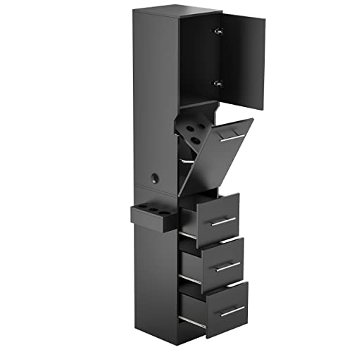 White 3 Drawer Salon Station with Cabinet and Hair Dryer Holders U277