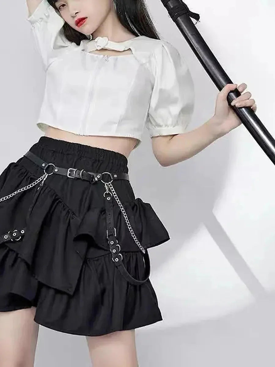 Ruffle Elastic Waistband Skirt A77915