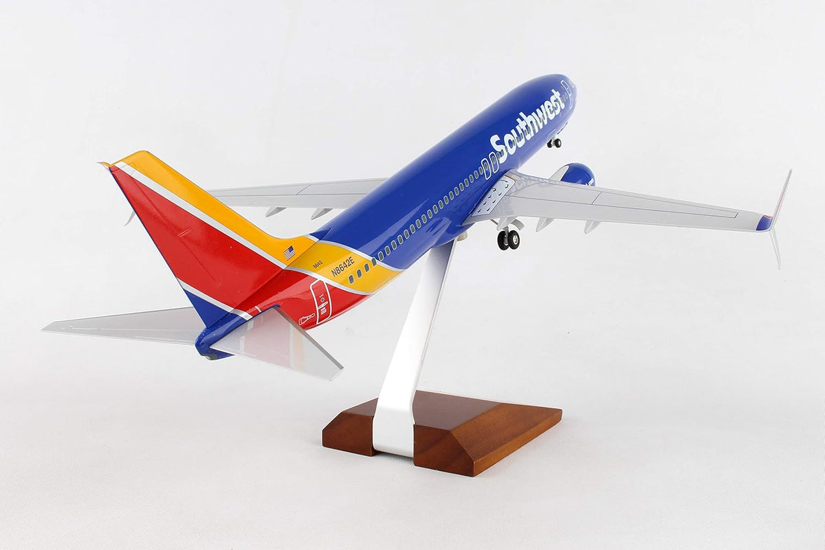 Blue 1/100 Scale Airplane Model with Wood Stand S675523