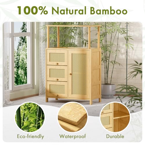 Bamboo Rattan Sideboard Cabinet with Adjustable Shelf K877