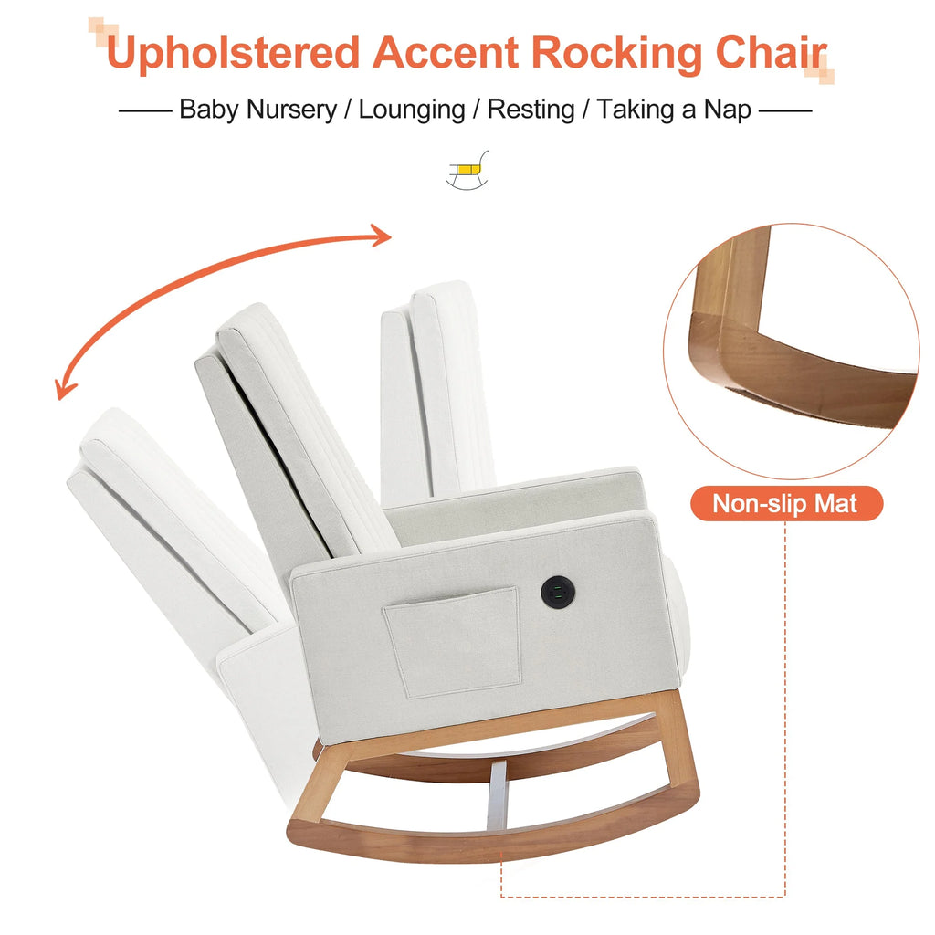 White Linen Rocking Chair Set of 2 C136