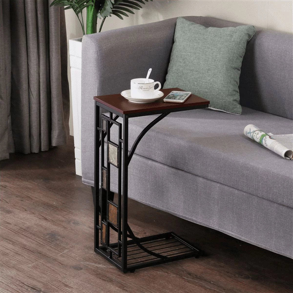 C-Shaped End Table with Geometric Pattern K763