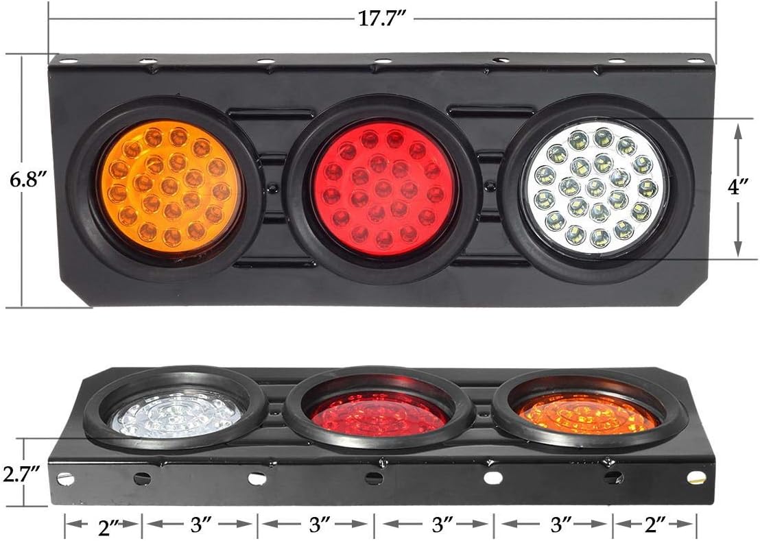 63 LED 4 Inch Round Trailer Tail Lights Bar Kit with Iron Bracket Base Waterproof 12V-30V (2pcs) S32986