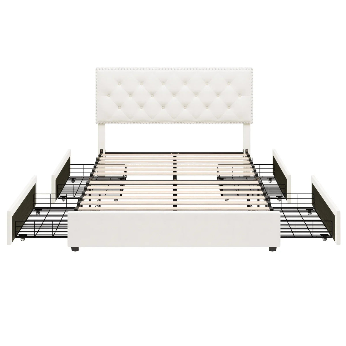 Queen Size Off-White Upholstered Storage Bed with 4 Drawers O608116