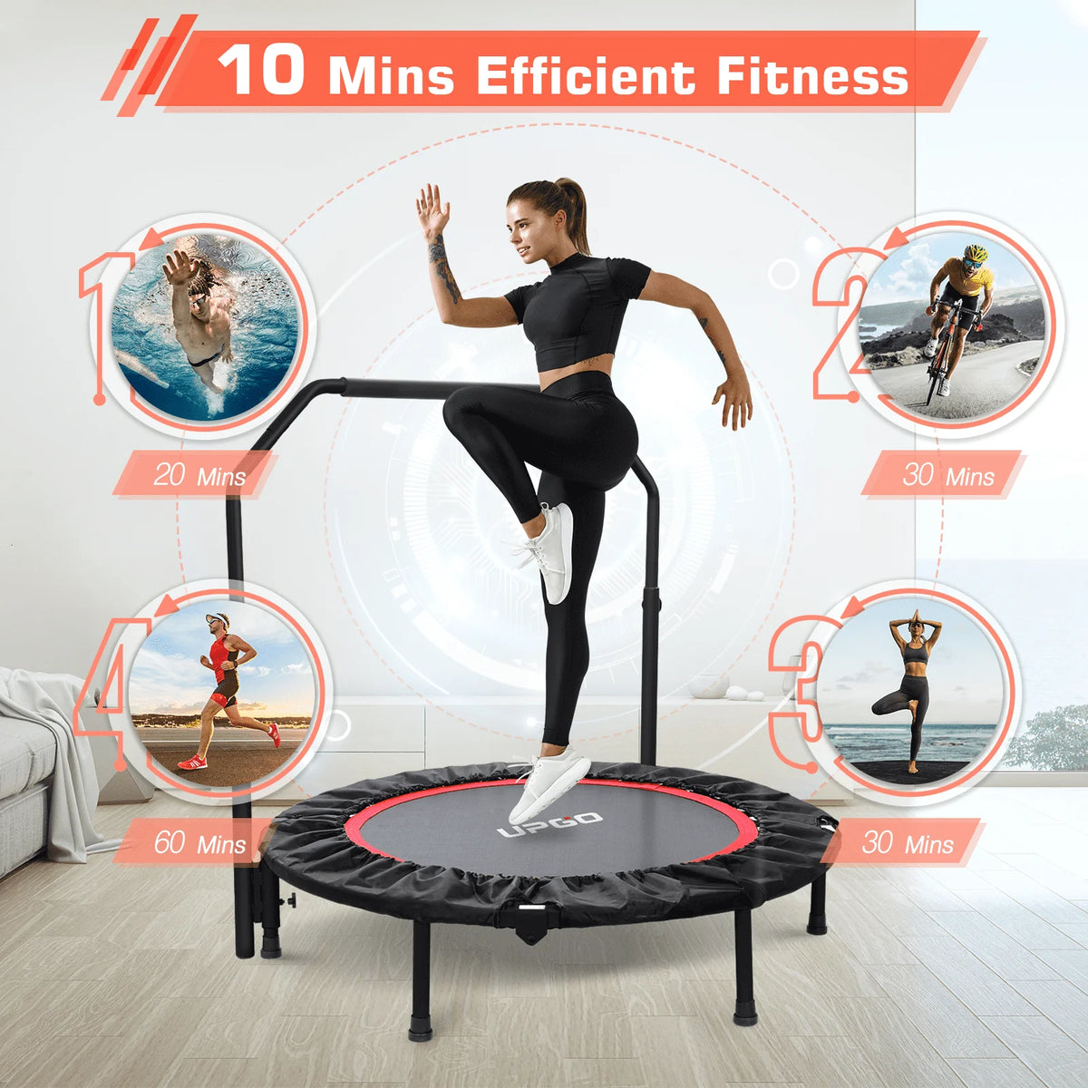 40 Foldable Fitness Trampoline with Adjustable Foam Handle J5289