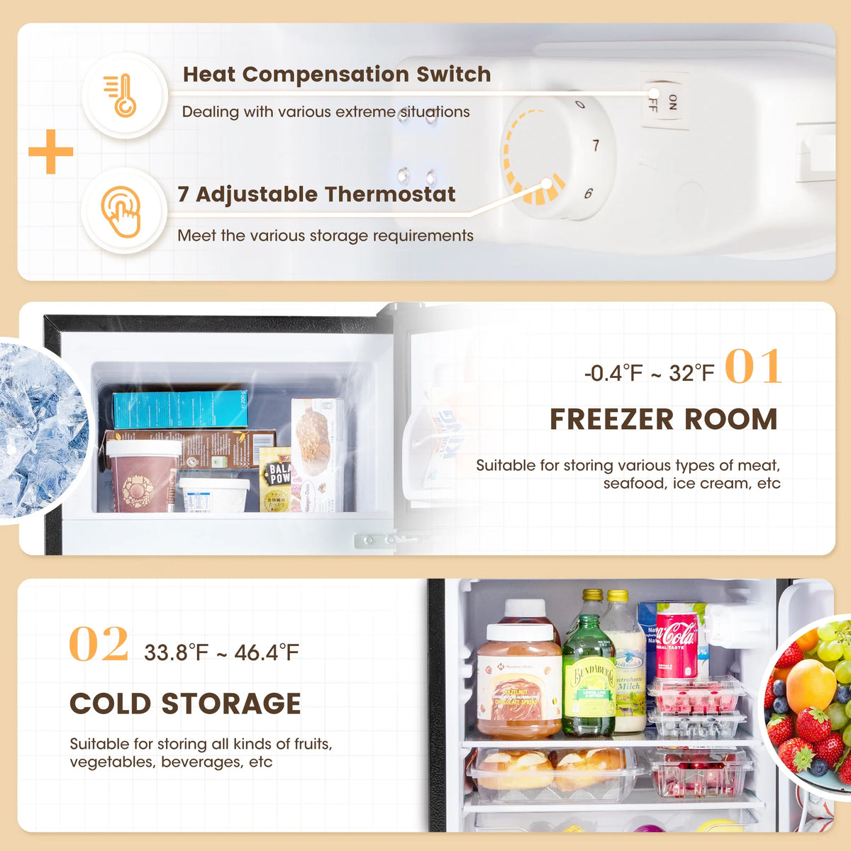 3.5 Cu.Ft Black Mini Fridge with Freezer Z897