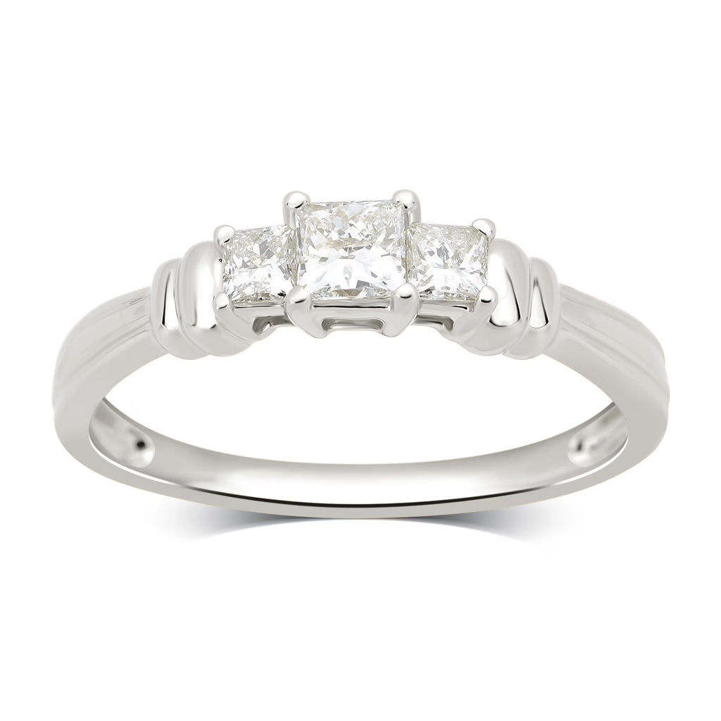 14K White Gold 3 Stone Princess Diamond Engagement Ring F452