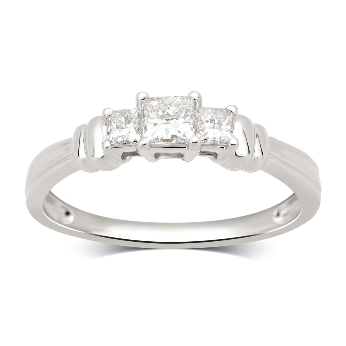 14K White Gold 3 Stone Princess Diamond Engagement Ring F452