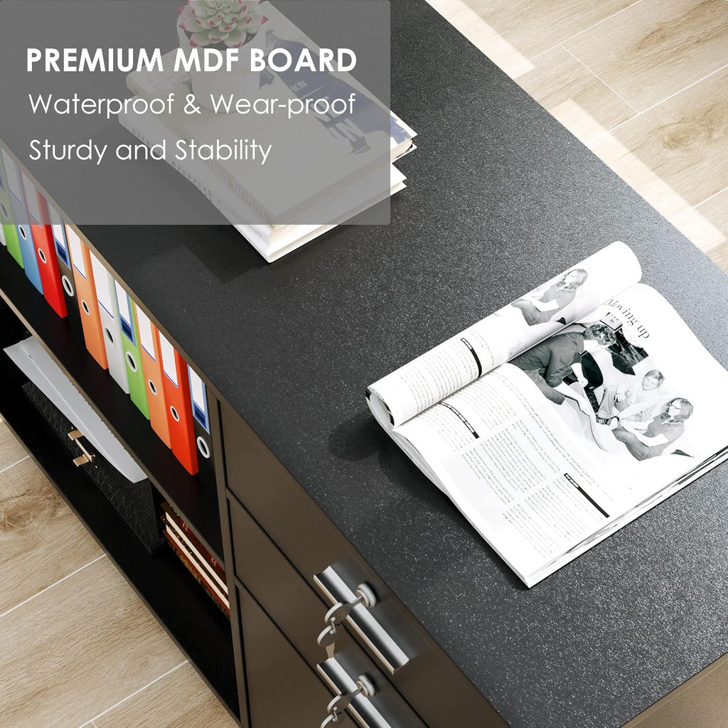 Black Wood Lateral File Cabinet with 3 Drawers and Lock T972