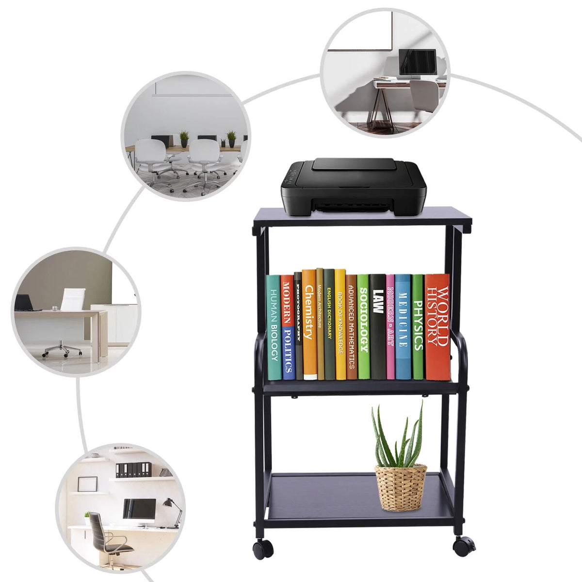 3 Tier Printer Stand Rolling Cart Storage Shelf with Wheel A17607