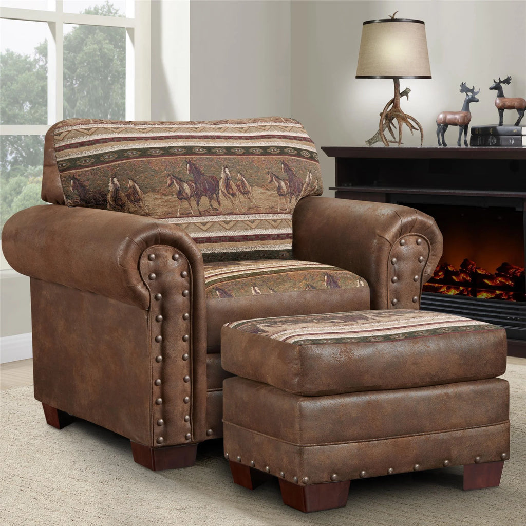 Wild Horses Arm Chair with Matching Ottoman L758840