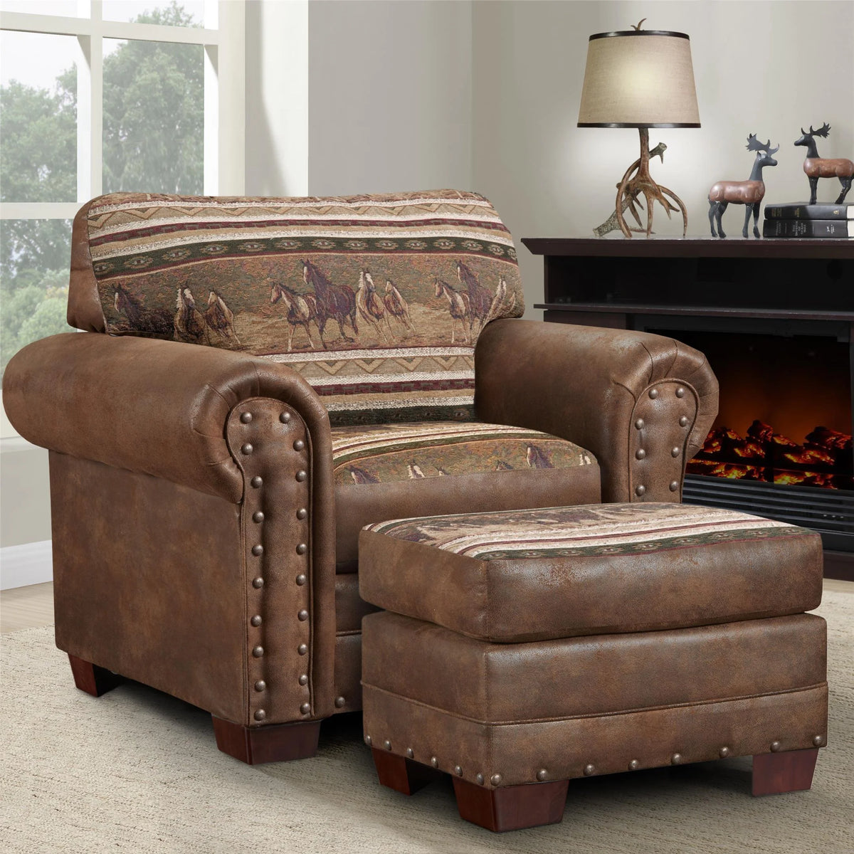 Wild Horses Arm Chair with Matching Ottoman L758840