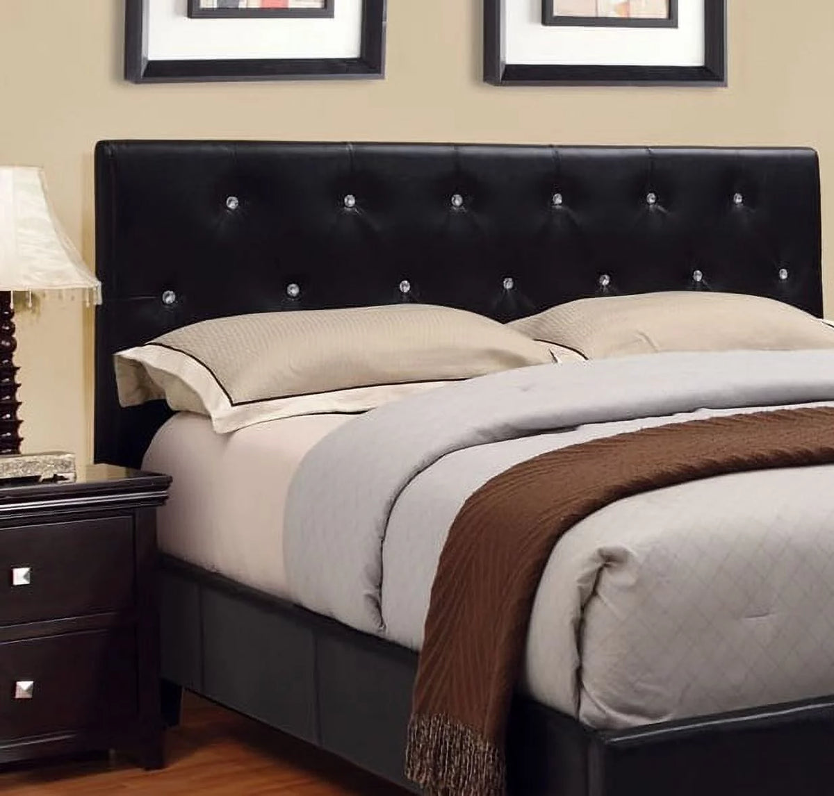 Black Eastern King Size Leatherette Tufted Platform Bed F6966