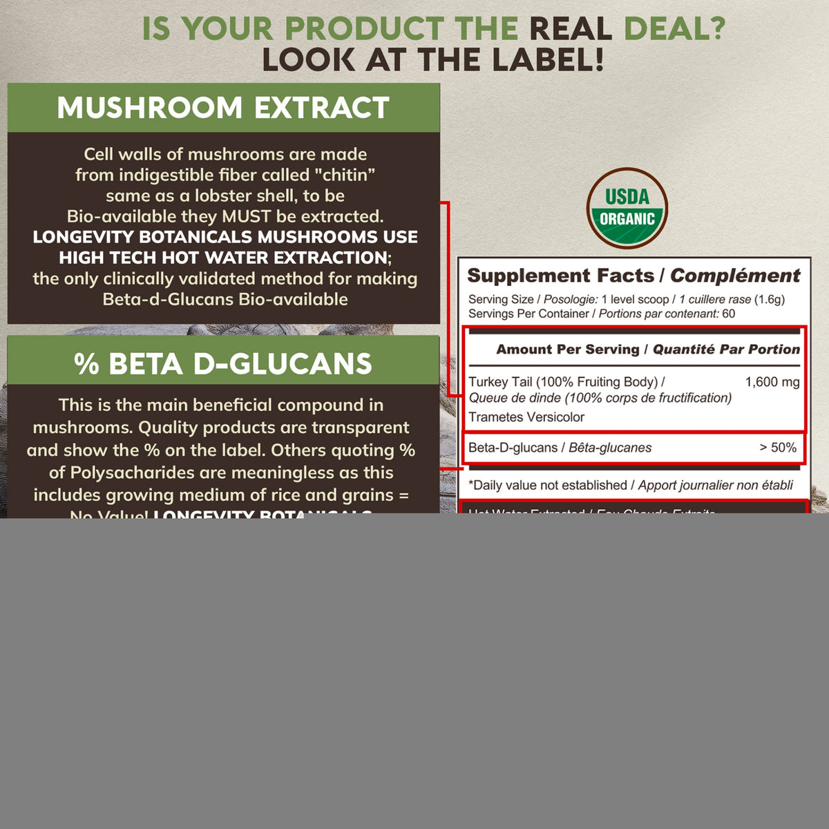 Organic Turkey Tail Mushroom Supplement Powder 3.5 oz M7491
