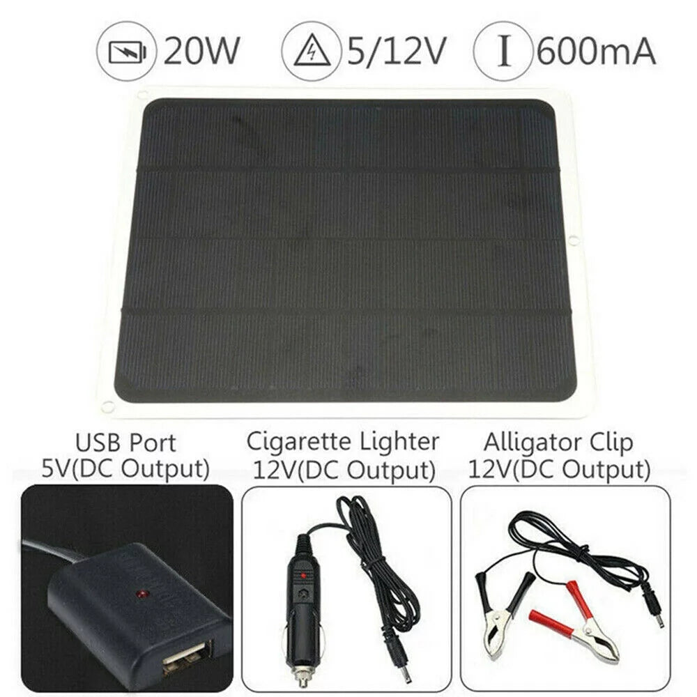 20W Solar Panel 12V Battery Charger D9210