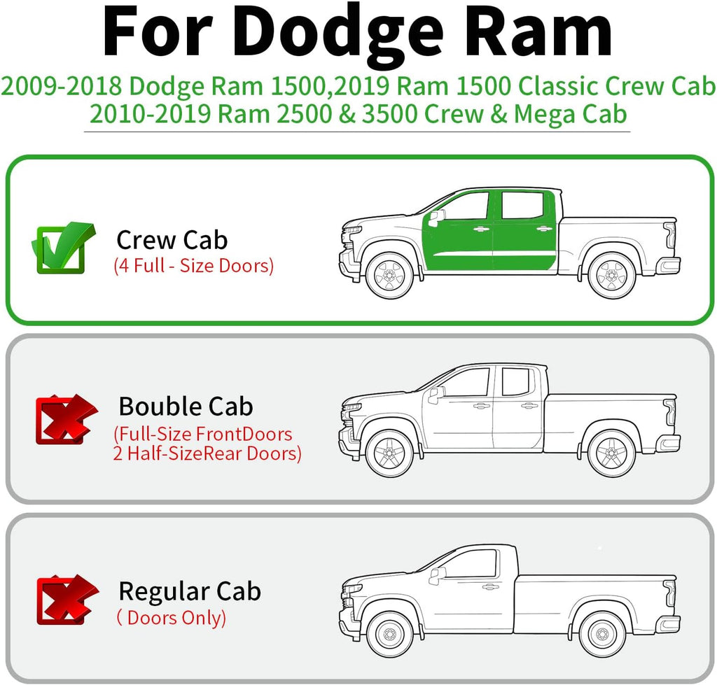 4-Piece Side Window Deflectors Rain Guards for Dodge Ram Crew Cab L71235