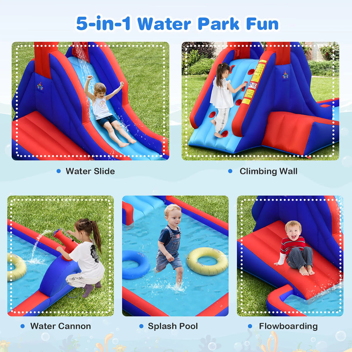Inflatable Water Slide Park with Climb Slide Pool & 2 Swim Rings U312170