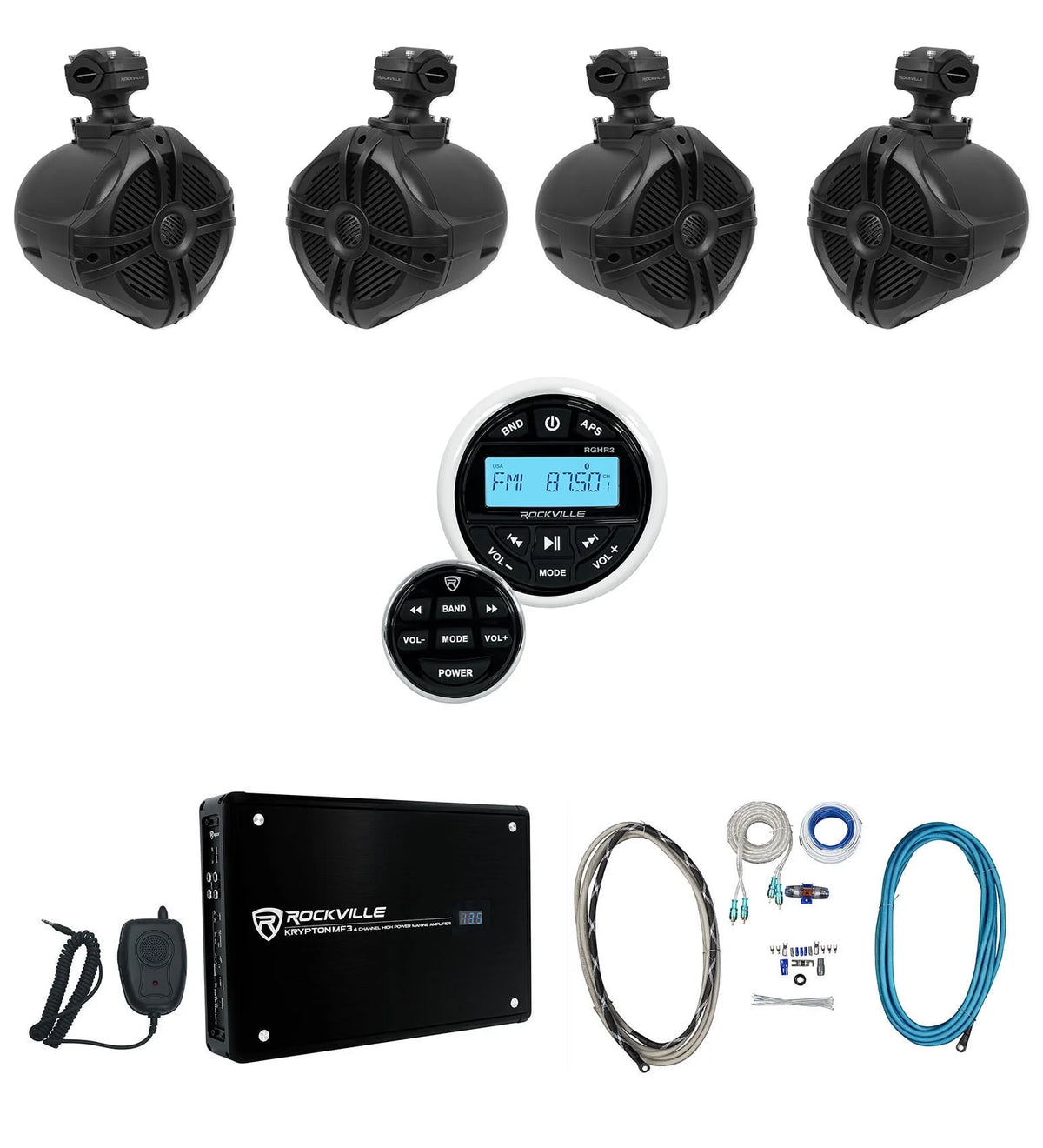 Marine Bluetooth Receiver with Remote and 4-Ch Amp O283060