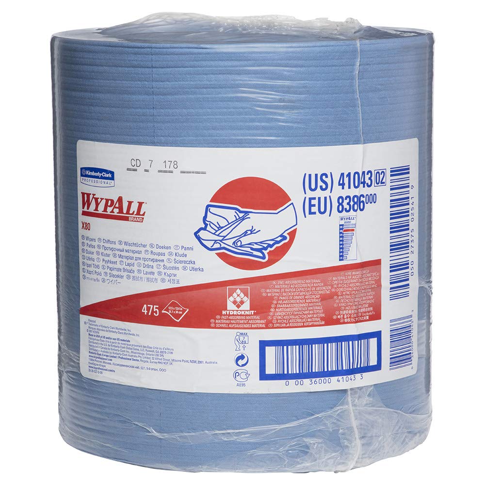 X80 Reusable Wipes Jumbo Roll, Blue, 475 Sheets / Roll Y519929