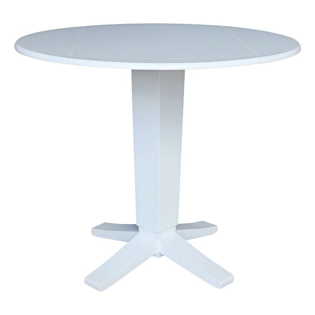 42" Round Solid Wood Dual Drop Leaf Pedestal Dining Table in White C84822