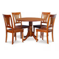 5 Pc Round Kitchen Table with 2 Drop Leaves and 4 Wood Seat Chairs B451